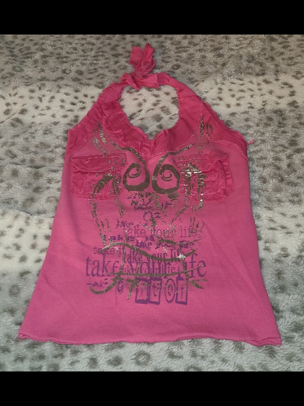 Fuchsia Graphic Halter Tank Top Size Small - EUC - Picture 2 of 3
